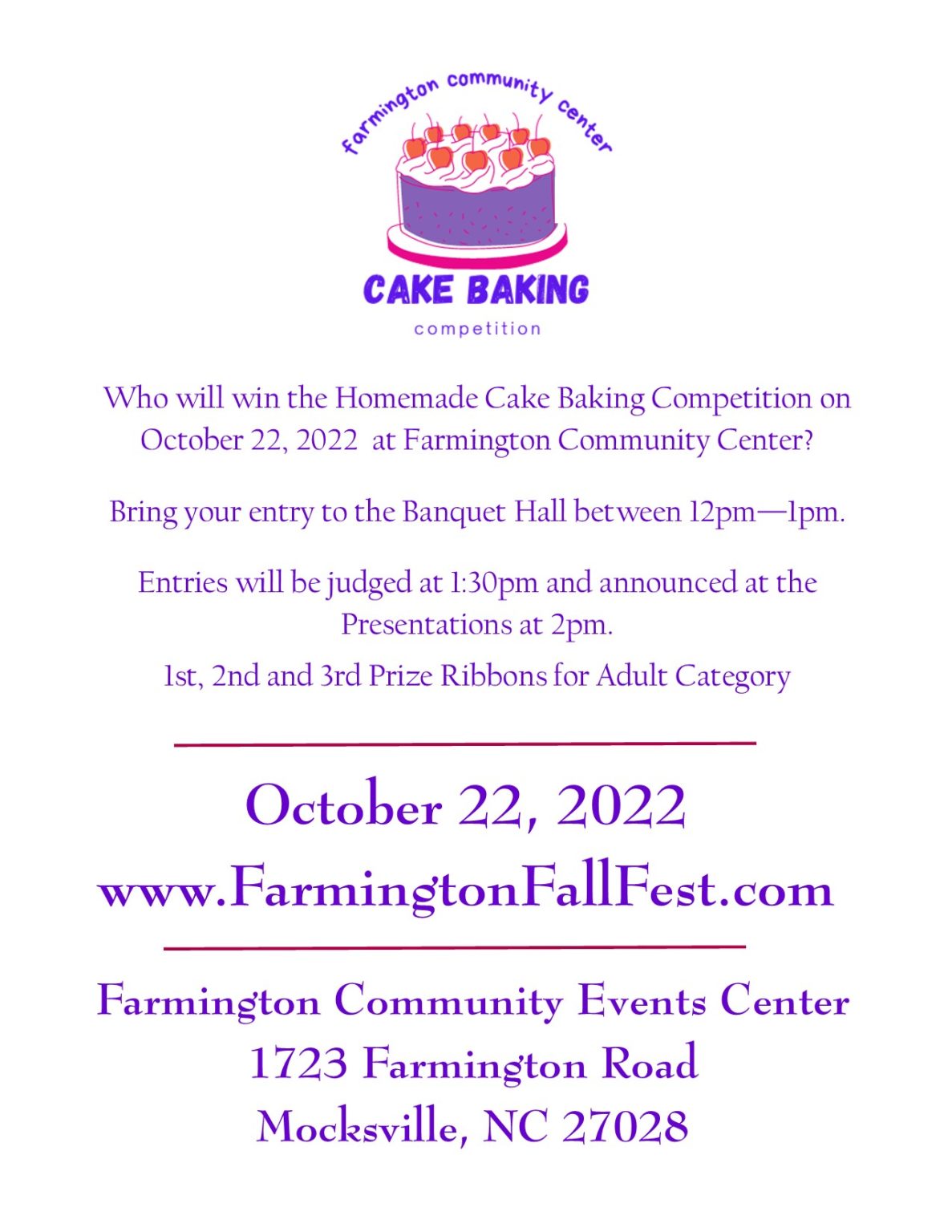 Cake Baking Competition Farmington Fall Fest